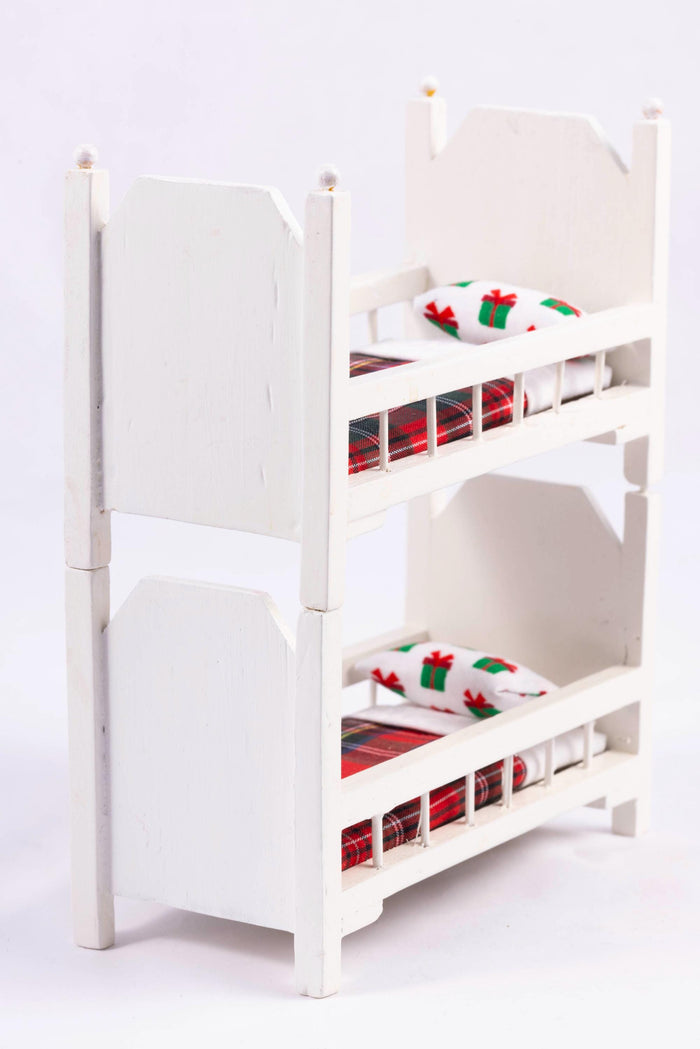 Christmas Elf Bunk Bed - Dressed with Plaid Bedding & Present Pillows