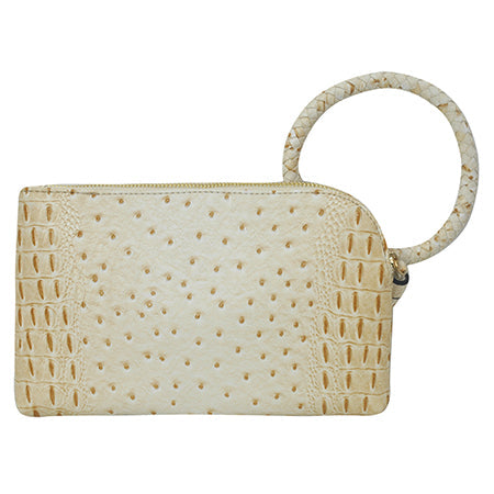 Cream NGIL Textured Fashion Faux Leather Mini Purse With Fringe Tassel
