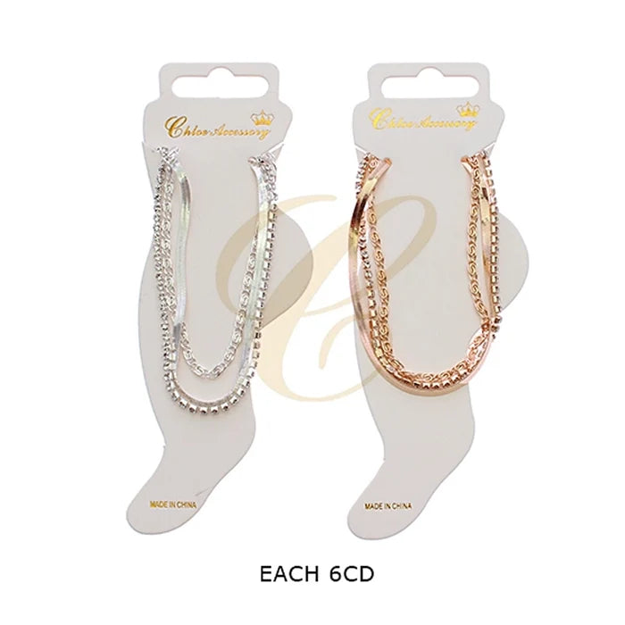 Crystal and Snake Chain Anklet Set - Rose Gold & Silver Tone Foot Jewelry (RAK-0127GS)