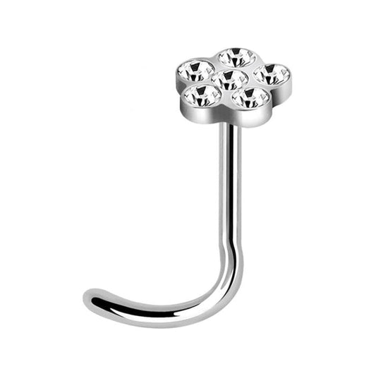 20g Cubic Zirconia Flower Shape With 6 Crystals Nose Screw Surgical Steel / Silver / Cubic Zirconia Nose Screw