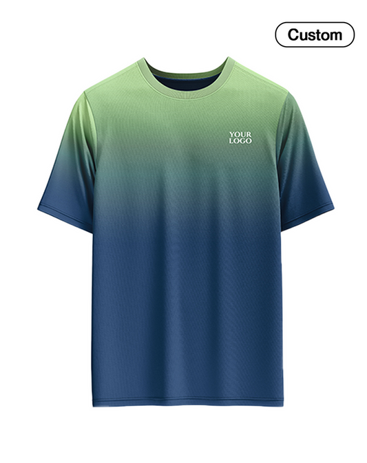 Green to blue gradient t-shirt with 'Your Logo' text on a white background