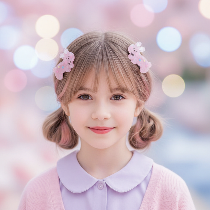 Cute Animal Hair Clips - Decorative Rabbit and Character Barrettes for Kids 2pc Set (TK-1097M)