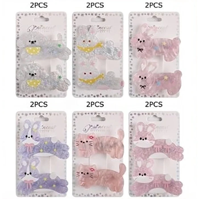 Cute Animal Hair Clips - Decorative Rabbit and Character Barrettes for Kids 2pc Set (TK-1097M)