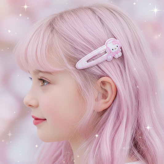 Cute Cartoon Character Hair Clips for Girls - 2-Piece Plaid Snap Barrettes with Headphones Design, Pastel Kawaii Hair Accessories Set (6cm) (TK-1151S)