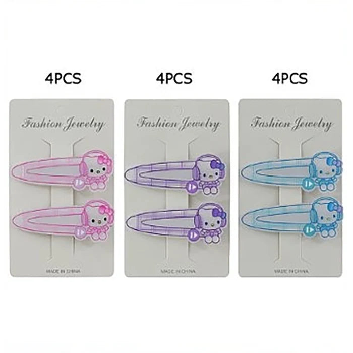 Cute Cartoon Character Hair Clips for Girls - 2-Piece Plaid Snap Barrettes with Headphones Design, Pastel Kawaii Hair Accessories Set (6cm) (TK-1151S)
