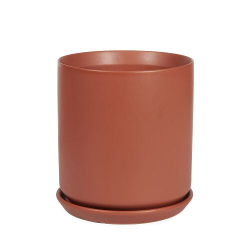 Cylinder Pot with Saucer - Desert Red