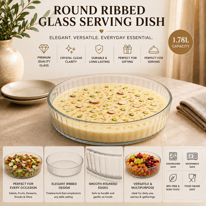 DELISOGA 1.78L round clear ribbed glass serving dish for presenting salads, fresh fruits, desserts, snacks and sweets.
DELISOGA glass serving dish
round ribbed glass bowl
1.78L glass serving bowl
ribbed glass serving dish
clear glass salad bowl
glass fruit serving bowl
dessert serving bowl
round glass serving dish
premium glass serveware
glass serving bowl Pakistan
