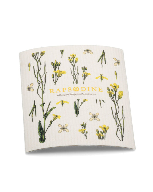 Disktrasa från Rapsodine med gula rapsblommor och botaniska illustrationer i naturlig design