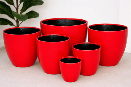 Egg Fibreglass Pot - Gloss Red