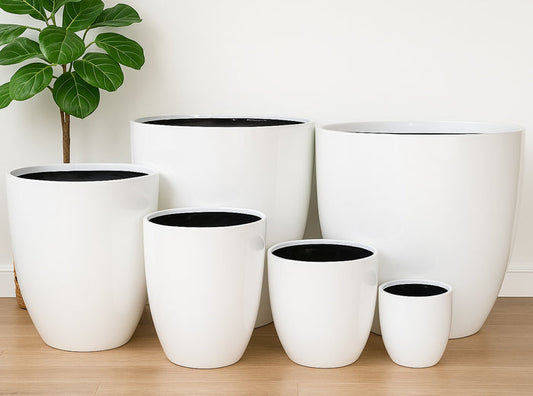 Egg Fibreglass Pot - Gloss White