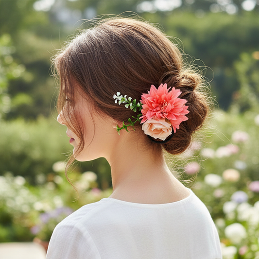 Elegant Floral Hair Elastics with Pin Back – 7.5cm Realistic Fabric Flower Corsage for Women & Girls, Wedding & Festival Hair Accessories (HCF-1068M)