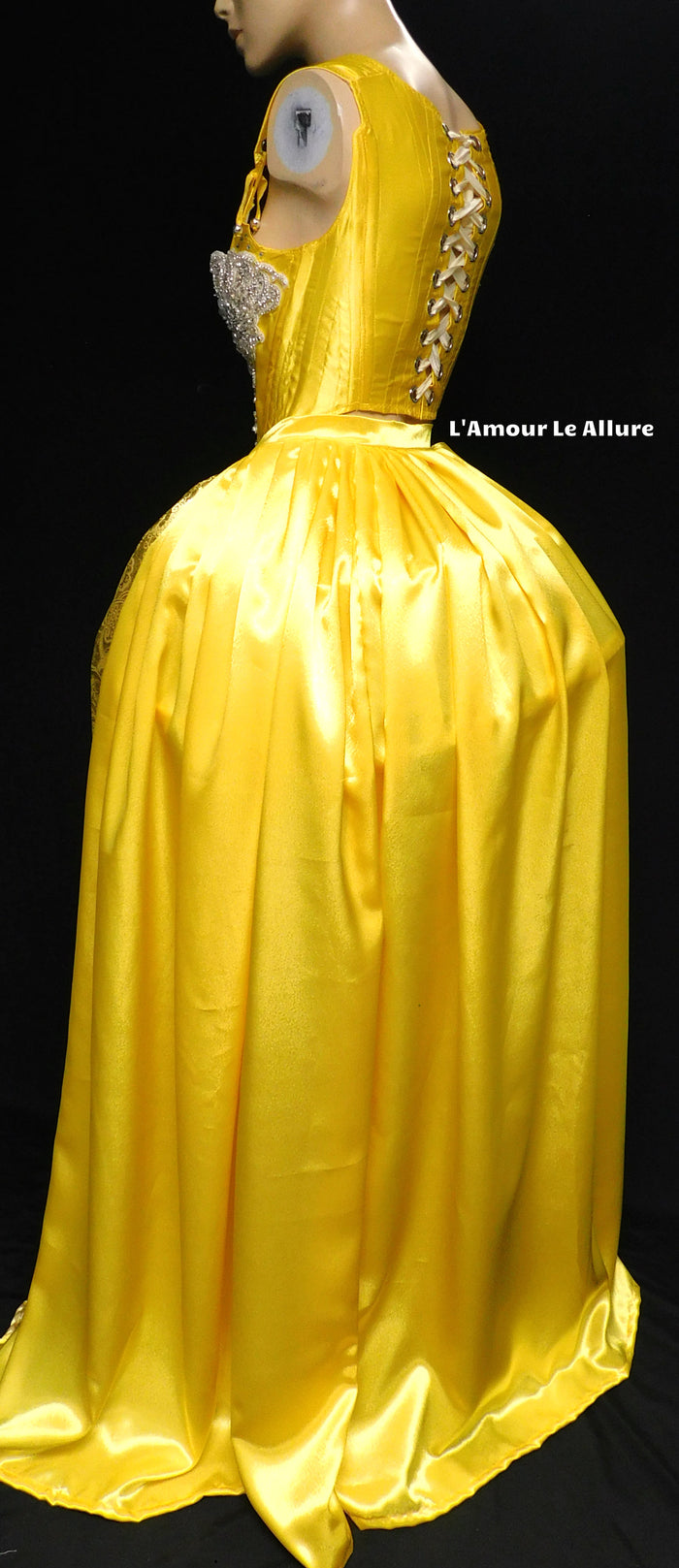 Enchanted Rose Princess Yellow Rhinestone Medieval Renaissance Ball Gown Dress Skirt with Corset and Bone Skirt