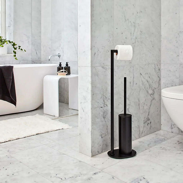 Free Standing Toilet Paper Holder with Toilet Brush - Stainless Steel or Matte Black - SMEDBO