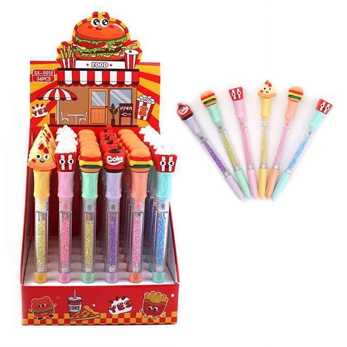 Fun Food-Themed Glitter Pens – 36-Piece Stationery Display Set (ANV-1483)