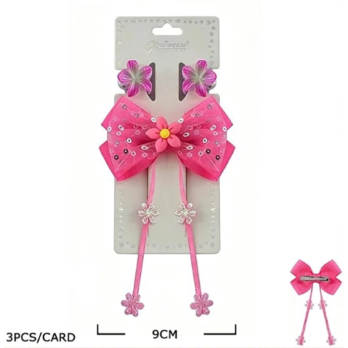 Girls Floral Hair Bow and Clip Set – Cute Tassel Ribbon Hair Barrettes, Kids Flower Hair Accessories with Side Clips, 4-Color Assortment (TK-1142S)