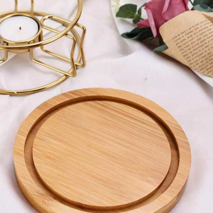 Gold Colour Food Warmer Burner Stand With Bamboo Base & Free Candle