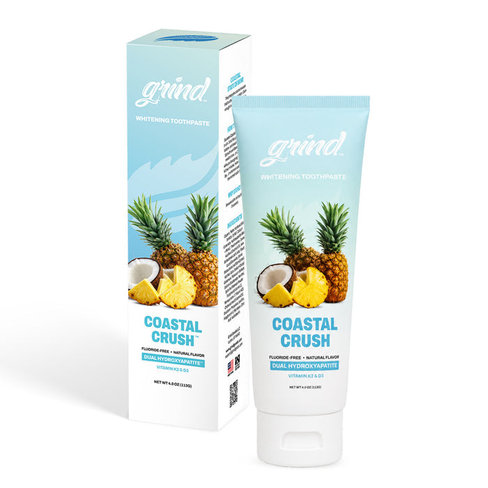 Grind Coastal Crush Fluoride Free Toothpaste, Dual Micro + Nano Hydroxyapatite Whitening Toothpaste, Sea Salt Mint, Gentle on Sensitive Teeth, 4 oz