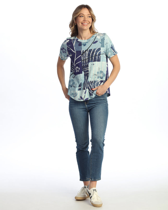 "Hana" Cotton Spandex Round Neck Short Sleeve Top - KS2-2075