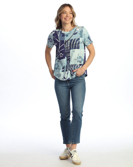 "Hana" Cotton Spandex Round Neck Short Sleeve Top - KS2-2075