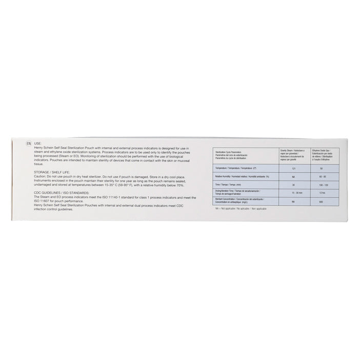 Henry Schein Self-Sealing Sterilization Pouches, Latex-Free, Built in Color Change Guide 3.5 in x 9 in 200/Bx