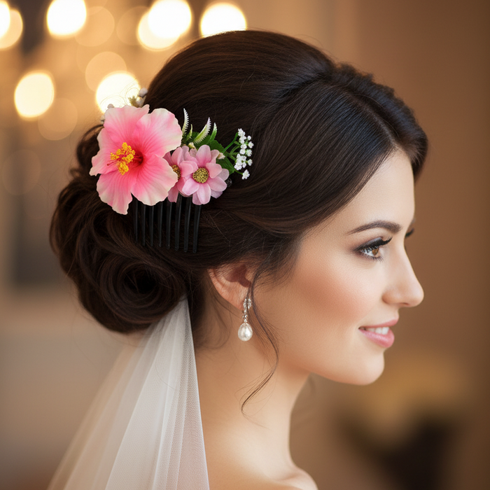 Hibiscus Flower Hair Comb Accessory - Tropical Floral Headpiece (HCF-1062M)