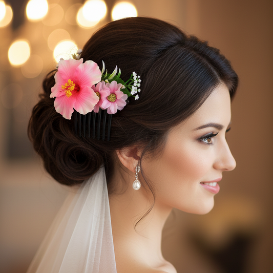 Hibiscus Flower Hair Comb Accessory - Tropical Floral Headpiece (HCF-1062M)