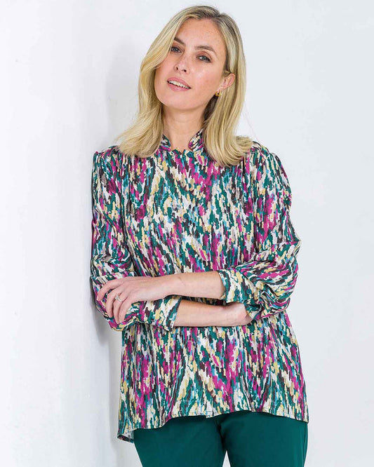 Janelle Patterned Viscose Long Sleeve Blouse - James Meade