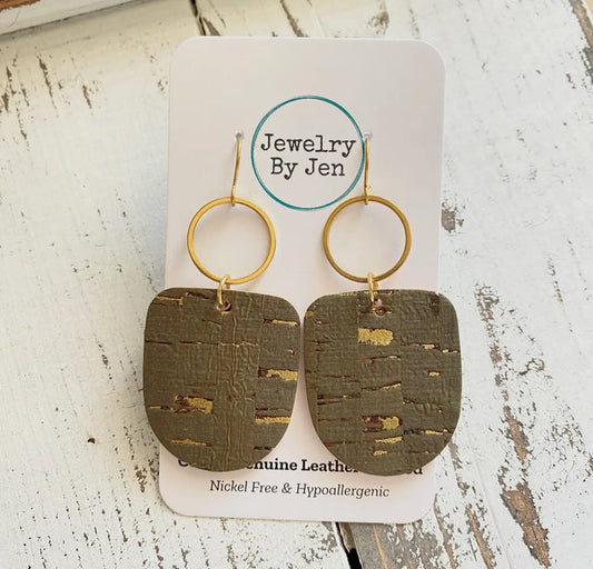 Jewelry - Boho Dangle Earrings: Olive Cork W/Gold Accents