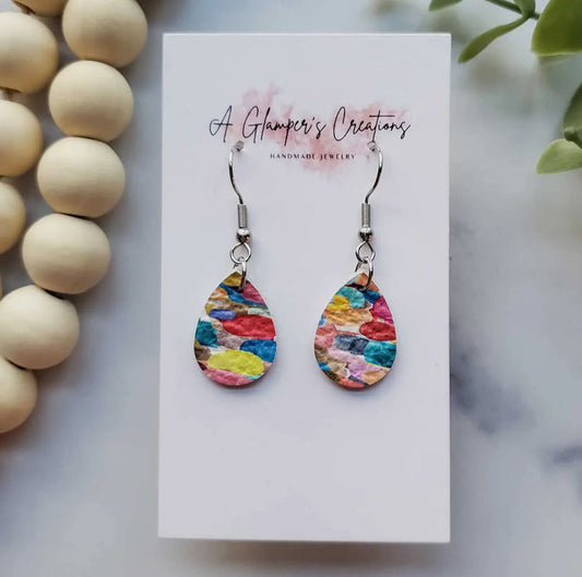 Jewelry - Multi-Color Brushstroke Mini Teardrop Leather Earrings