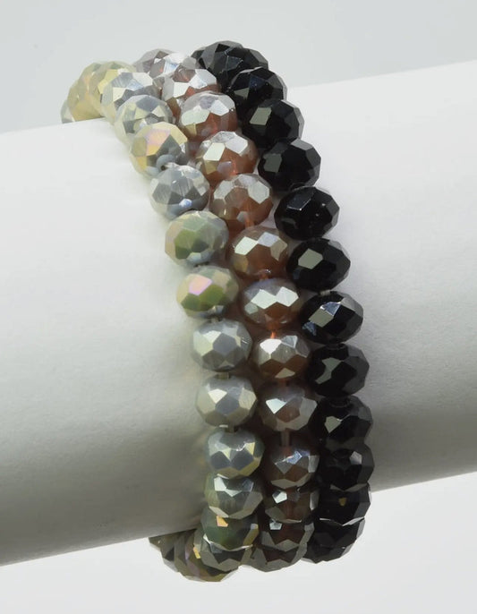 Jewelry - Multi Color Glass Bead Stretch Bracelet Set, 2 Different Sets Of Color Choices