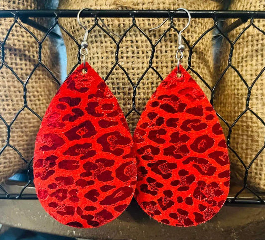 Jewelry - Red Leopard Tear Drop Earrings