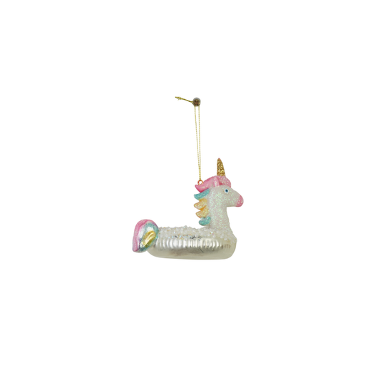 Kerstversiering -  Kersthanger - Opblaasbare Eenhoorn - Wit -  Glas - 8x9,5x9cm
