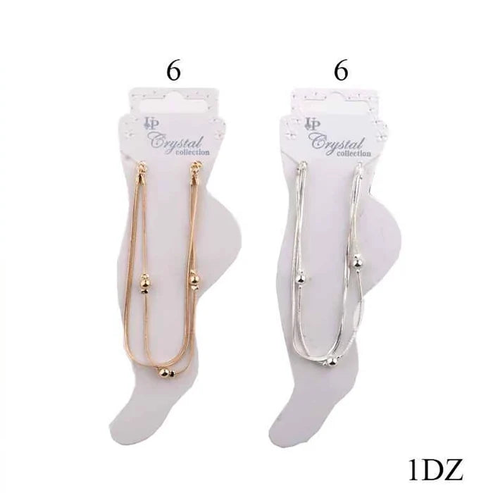 Layered Double-Strand Chain Anklets – Gold & Silver Minimalist Foot Jewelry (DBE-2854)