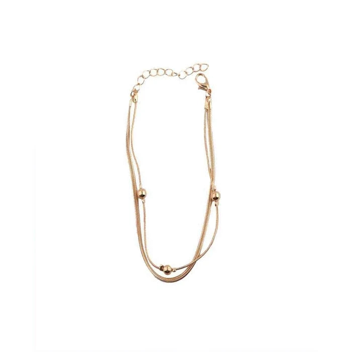 Layered Double-Strand Chain Anklets – Gold & Silver Minimalist Foot Jewelry (DBE-2854)