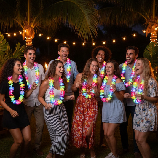 LED Light-Up Hawaiian Flower Lei Necklace – Colorful Tropical Party Favors (Pack of 12 Assorted Colors) (GMF-1004)