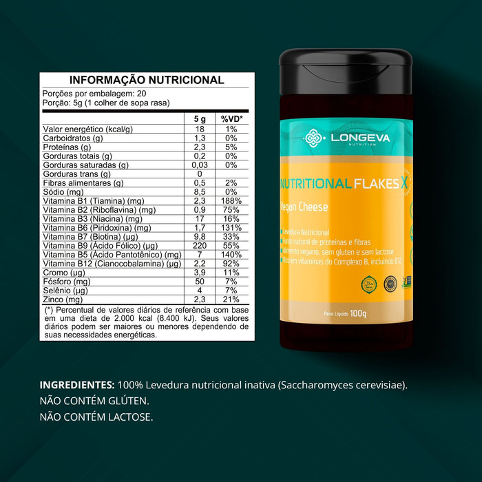 LONGEVA | Nutritional Flakes - Levedura Nutricional (100 Gramas) - Sabor Queijo