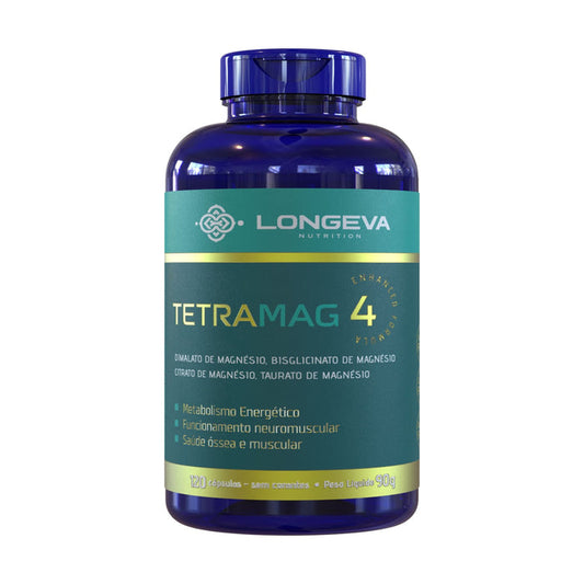 LONGEVA | Tetra Magnésio 4 em 1 - Fórmula Completa e Biodisponível (120 Cápsulas) - Rende 2 meses de uso
