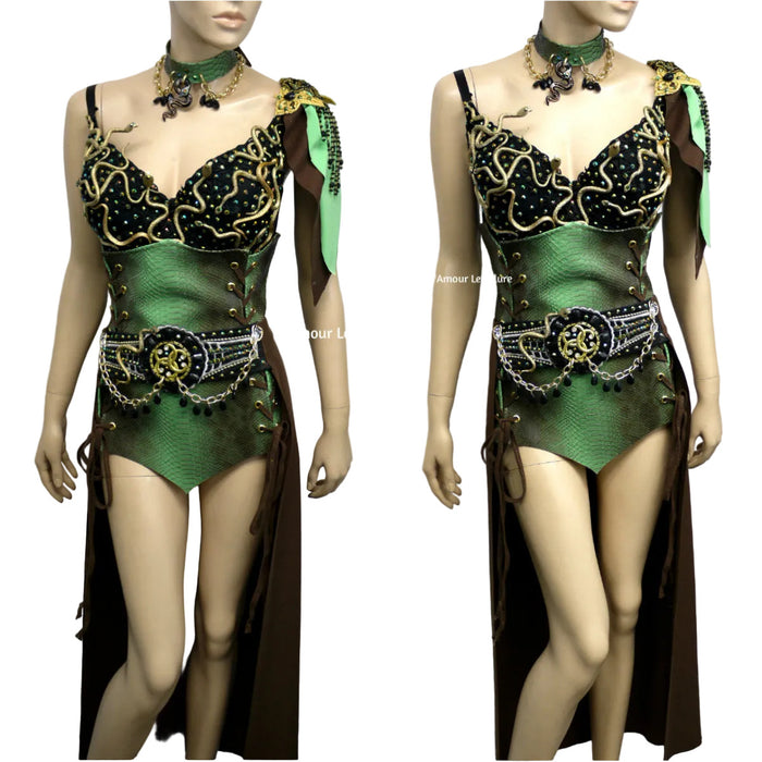 Medusa Snake Charmer Greek Goddess Necklace Bra Corset and Skirt Costume