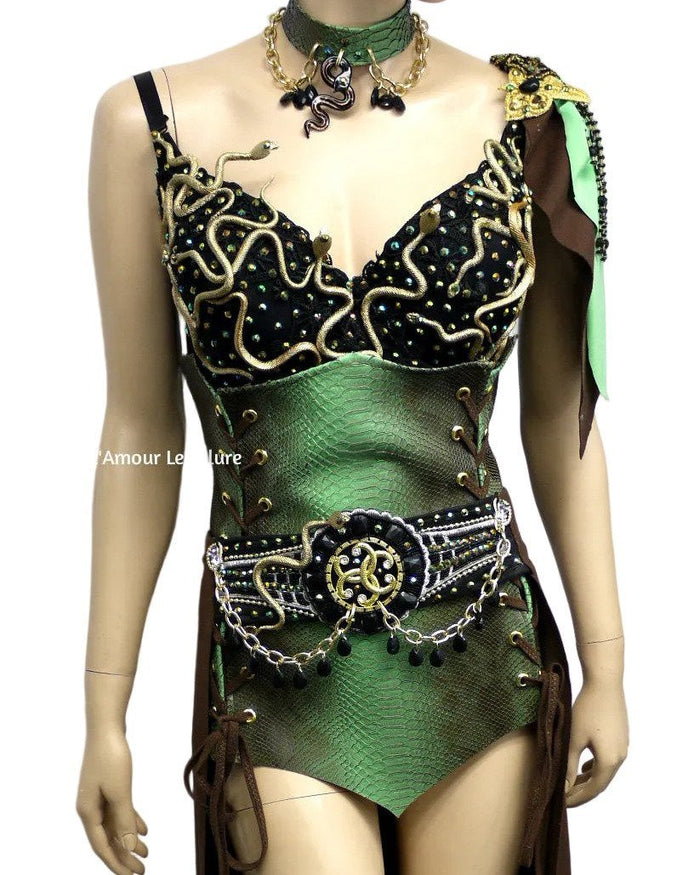 Medusa Snake Charmer Greek Goddess Necklace Bra Corset and Skirt Costume