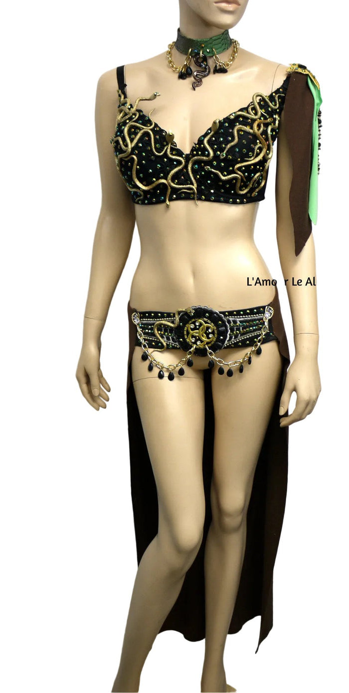 Medusa Snake Charmer Greek Goddess Necklace Bra Corset and Skirt Costume