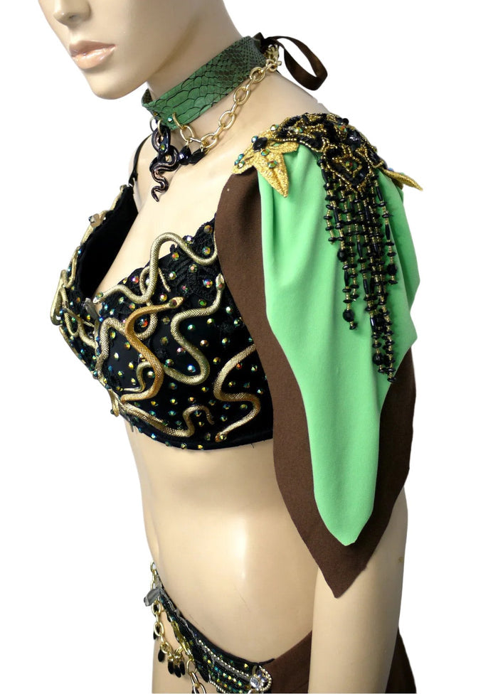 Medusa Snake Charmer Greek Goddess Necklace Bra Corset and Skirt Costume