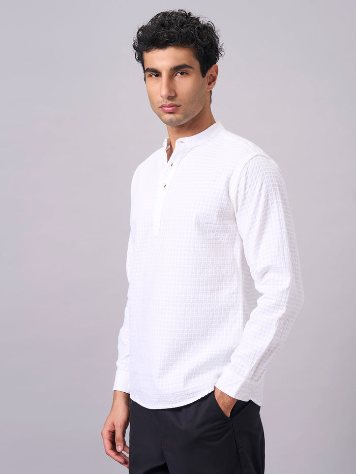 Men's 100% Cotton Band Collar Regular Fit Shirt White