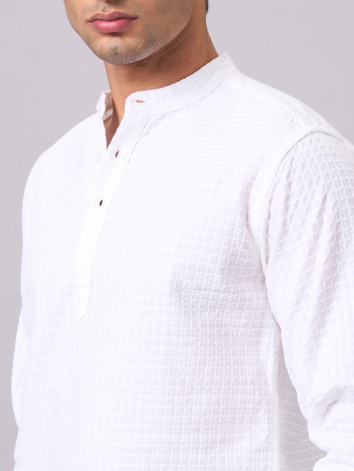 Men's 100% Cotton Band Collar Regular Fit Shirt White