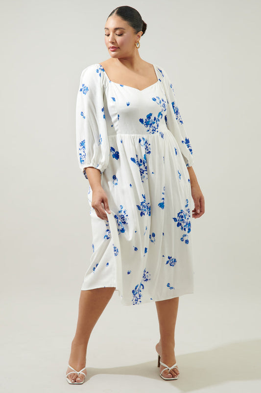 Mildred Floral Granger Puff Sleeve Midi Dress Curve