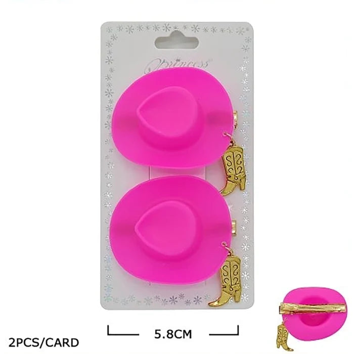 Mini Cowboy Hat Hair Clips with Gold Cowboy Boot Charms – Cute Western Barrette Set for Western Theme Parties, Festivals, & Costumes (5.8 cm) (HP-10900M)