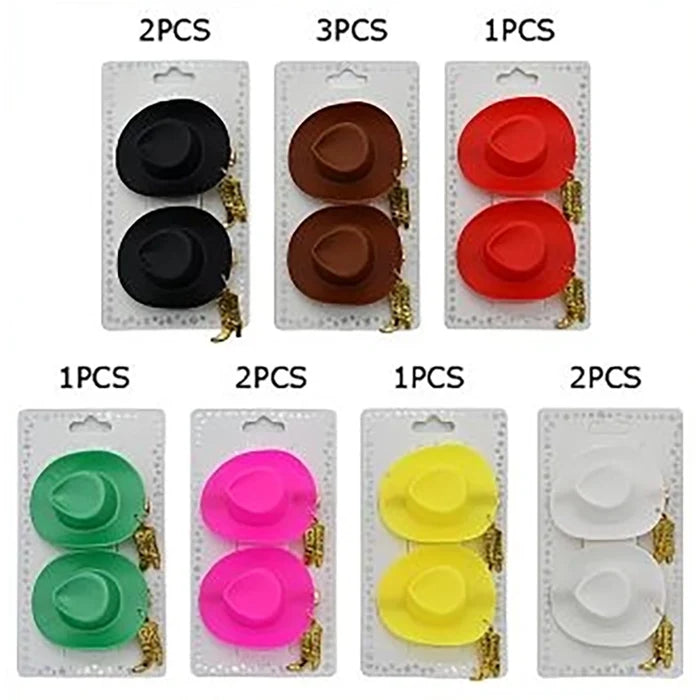 Mini Cowboy Hat Hair Clips with Gold Cowboy Boot Charms – Cute Western Barrette Set for Western Theme Parties, Festivals, & Costumes (5.8 cm) (HP-10900M)