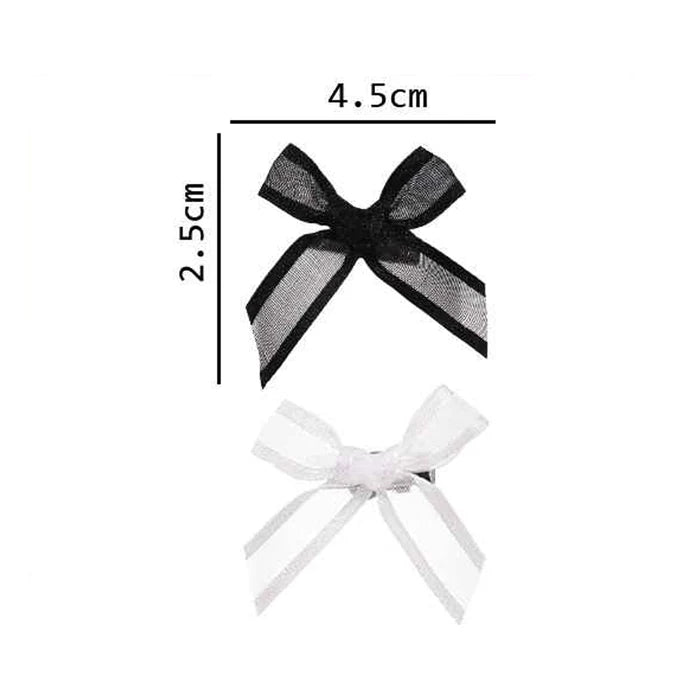 Mini Organza Ribbon Bow Hair Clips Set – Sheer Mesh Ribbon Bowknot Alligator Clips for Girls and Women, Y2K Coquette Hair Accessories (Black & White Packs) (BW03BW)