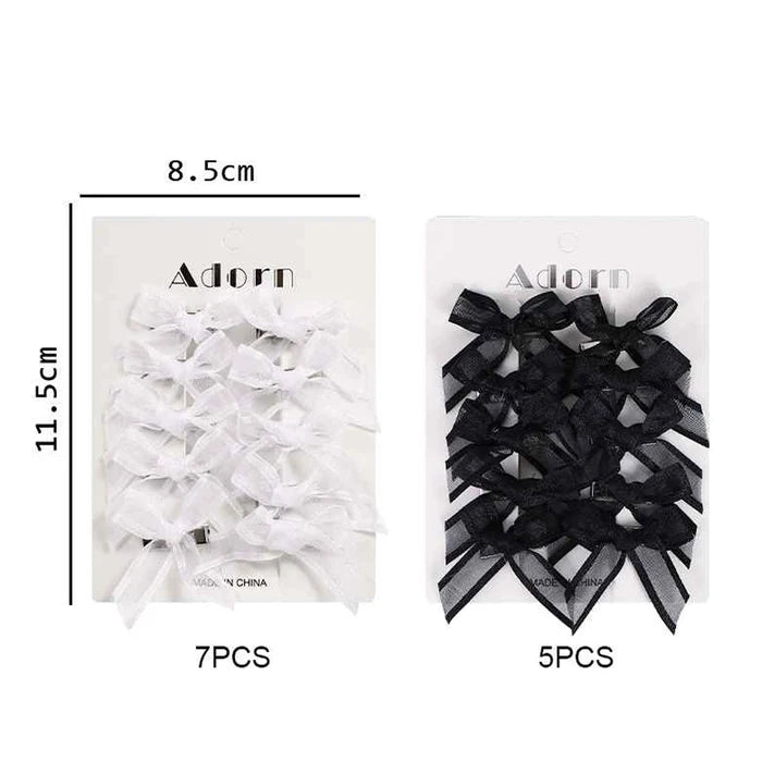 Mini Organza Ribbon Bow Hair Clips Set – Sheer Mesh Ribbon Bowknot Alligator Clips for Girls and Women, Y2K Coquette Hair Accessories (Black & White Packs) (BW03BW)