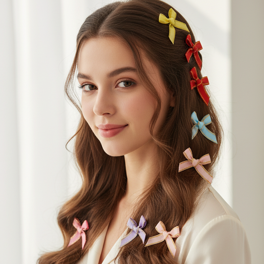 Mini Ribbon Bows Pack with Gold Trim (9 Colors) - 4.5cm Small Grosgrain Bows for Crafts, Hair Clips, Gift Wrapping, Scrapbooking, and DIY Projects (BW05A)