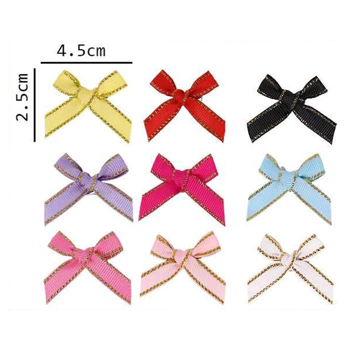 Mini Ribbon Bows Pack with Gold Trim (9 Colors) - 4.5cm Small Grosgrain Bows for Crafts, Hair Clips, Gift Wrapping, Scrapbooking, and DIY Projects (BW05A)